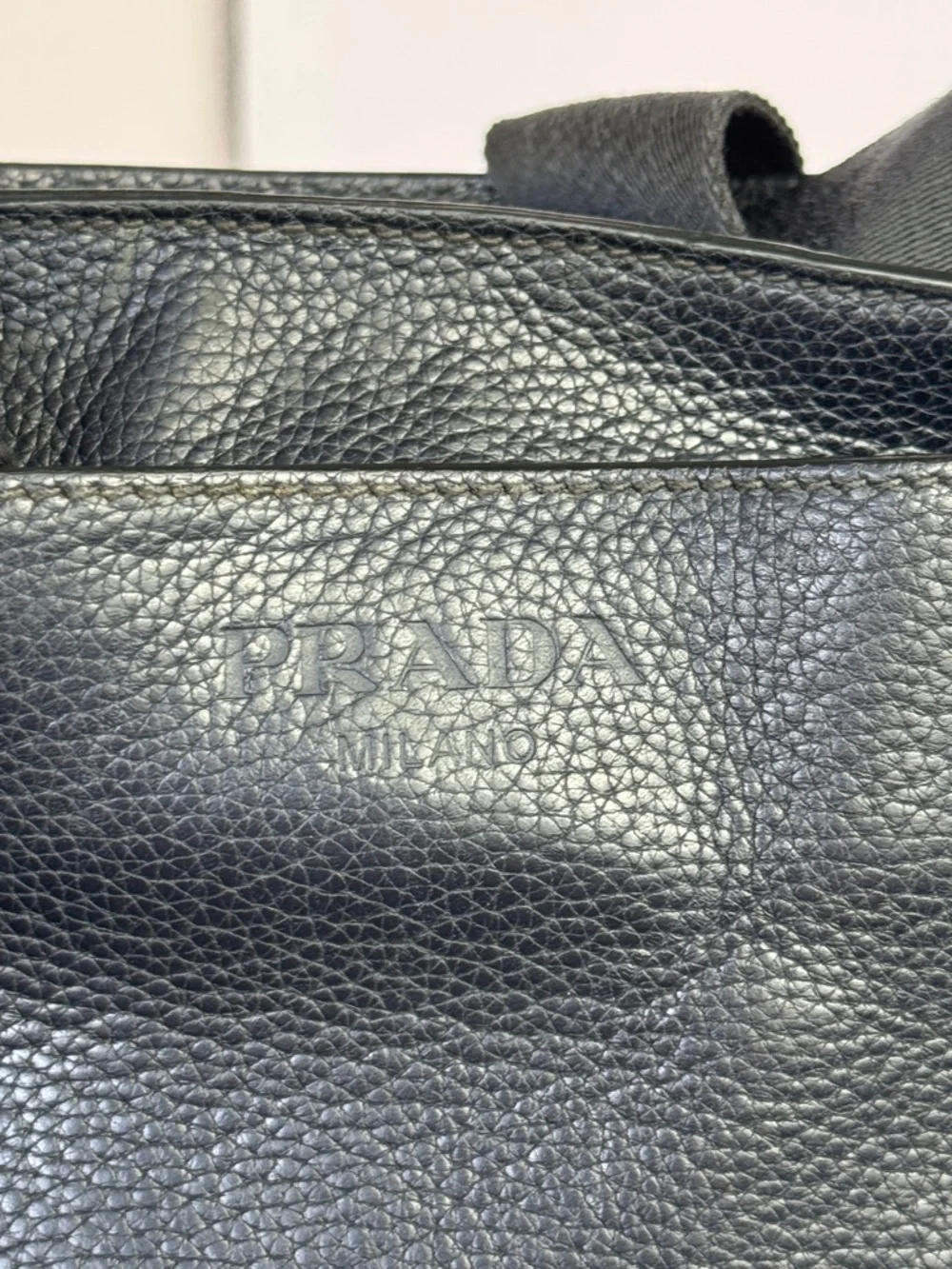 Prada Navy Blue Pebbled Leather Messenger Bag with Branded Strap - Picture 5 of 16